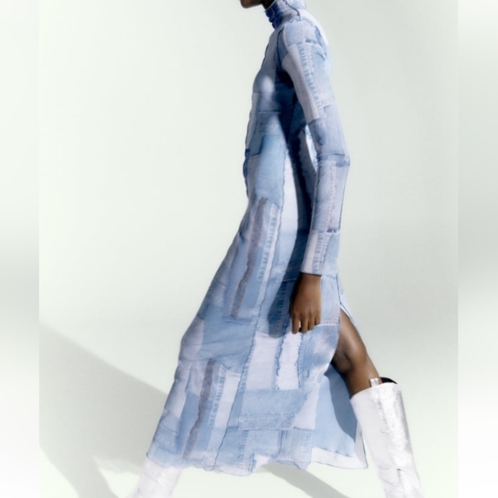ZARA Patchwork Tulle Long Stretch Dress Size-M - Picture 4 of 15
